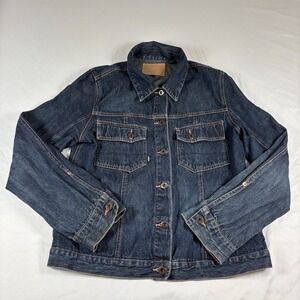 Vintage Y2K VOLCOM Denim Trucker Jacket Womens Size Large Blue Dark Wash Grunge